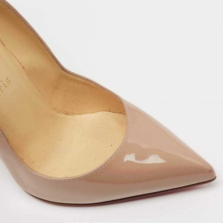 Pre Owned Christian Louboutin Beige Patent Leather Hot Chick Pumps Size 36
