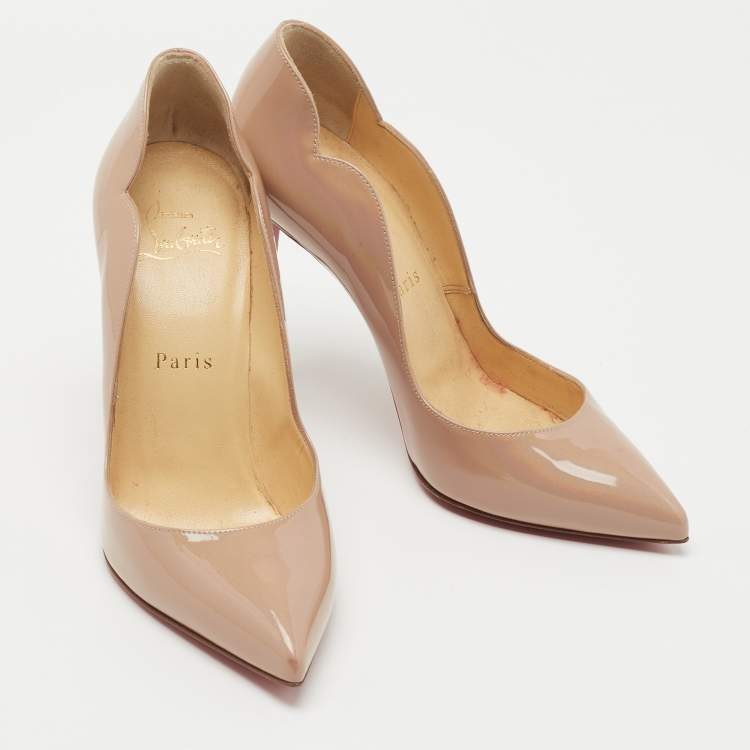 Pre Owned Christian Louboutin Beige Patent Leather Hot Chick Pumps Size 36
