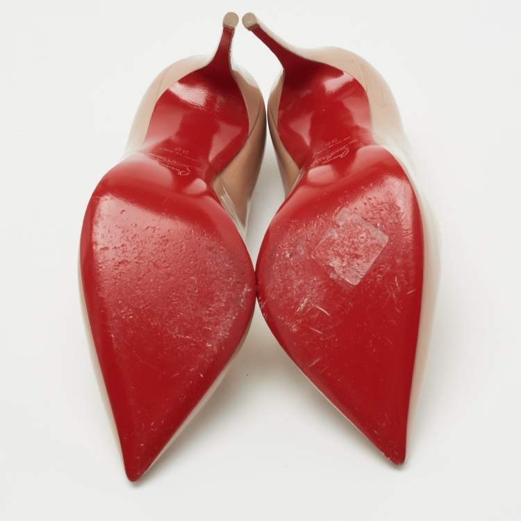 Pre Owned Christian Louboutin Beige Patent Leather Hot Chick Pumps Size 36