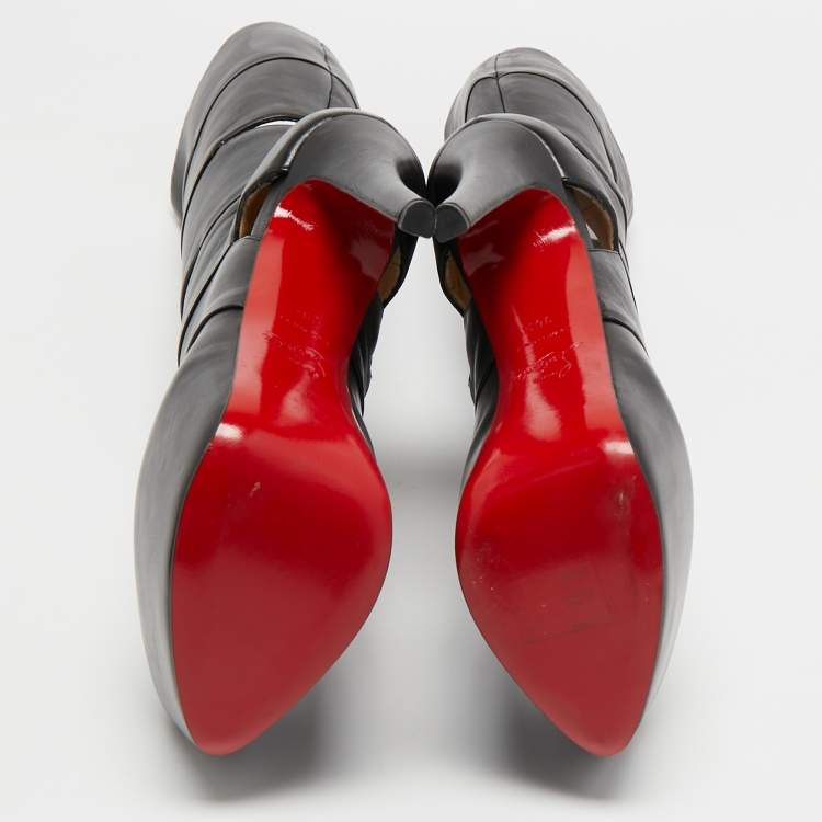 مملوكة مسبقًا Christian Louboutin Black Leather Bandita Platform Knee Length Boots Size 36.5
