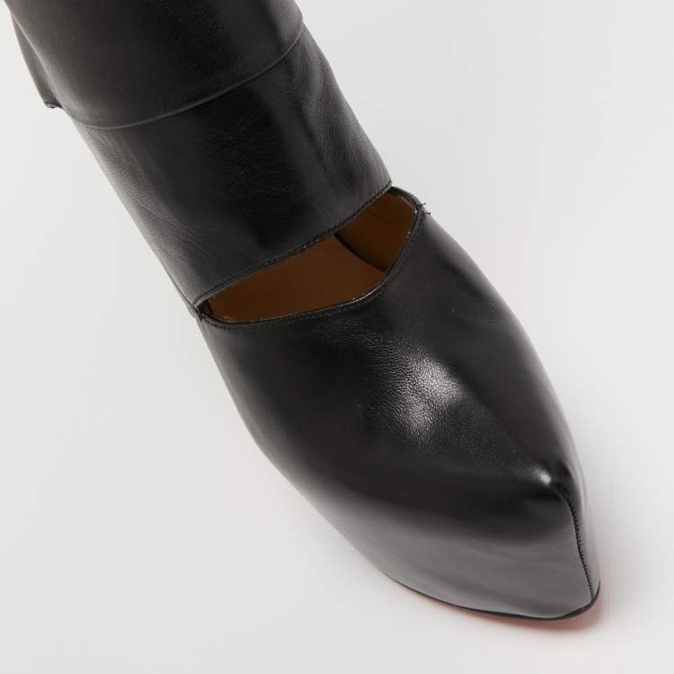 مملوكة مسبقًا Christian Louboutin Black Leather Bandita Platform Knee Length Boots Size 36.5