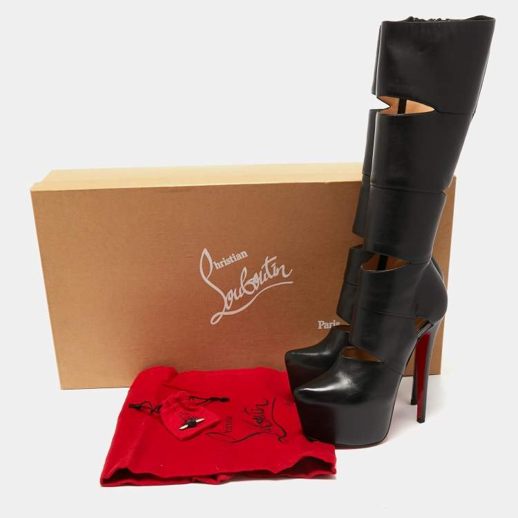 مملوكة مسبقًا Christian Louboutin Black Leather Bandita Platform Knee Length Boots Size 36.5