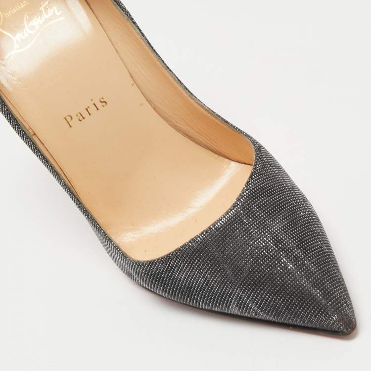 مملوكة مسبقًا Christian Louboutin Metallic Grey Lurex Fabric So Kate Pumps Size 37.5