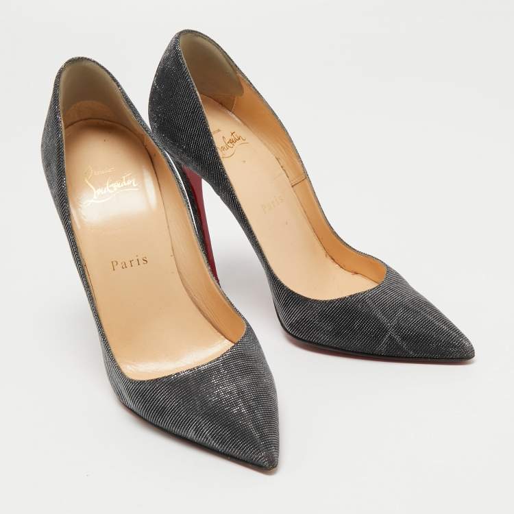 مملوكة مسبقًا Christian Louboutin Metallic Grey Lurex Fabric So Kate Pumps Size 37.5