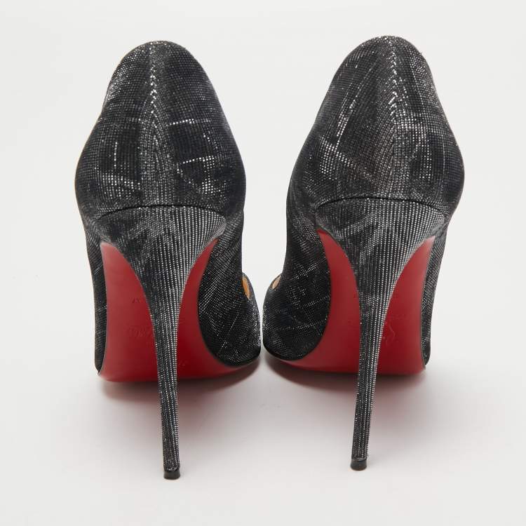 مملوكة مسبقًا Christian Louboutin Metallic Grey Lurex Fabric So Kate Pumps Size 37.5