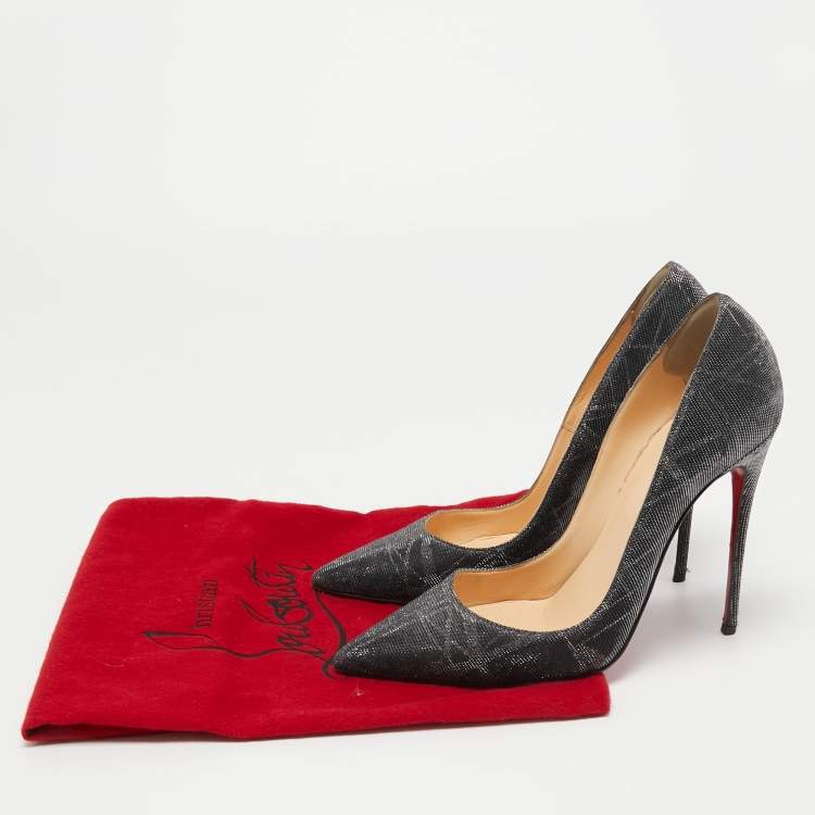 مملوكة مسبقًا Christian Louboutin Metallic Grey Lurex Fabric So Kate Pumps Size 37.5