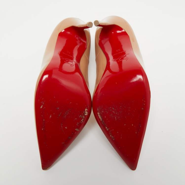 Pre Owned Christian Louboutin Beige Patent Leather So Kate Pumps Size 38