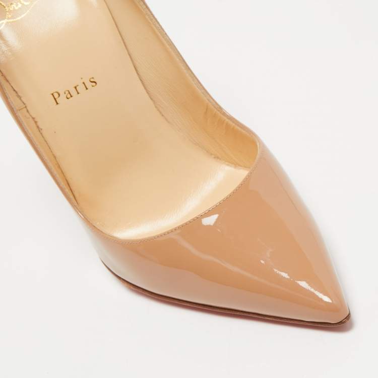 Pre Owned Christian Louboutin Beige Patent Leather So Kate Pumps Size 38