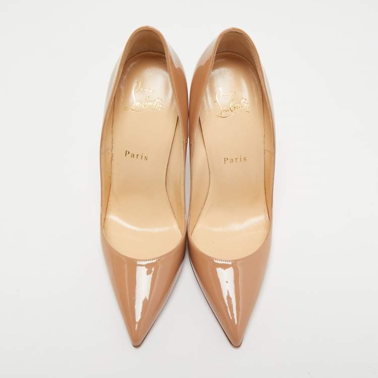 Pre Owned Christian Louboutin Beige Patent Leather So Kate Pumps Size 38