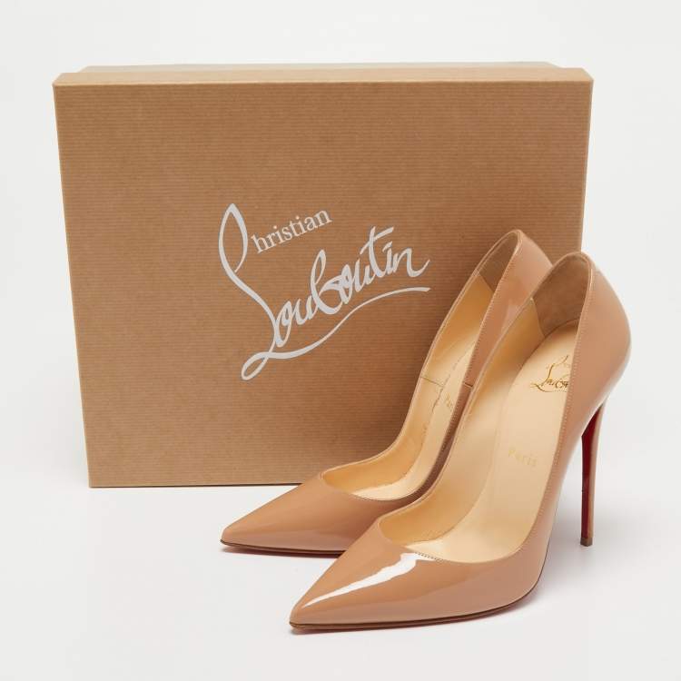 Pre Owned Christian Louboutin Beige Patent Leather So Kate Pumps Size 38