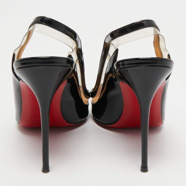Pre Owned Christian Louboutin Black Patent Leather and PVC Paralili Slingback Pumps Size 39