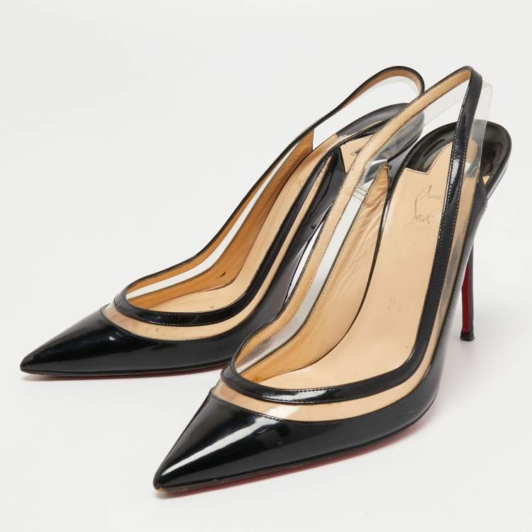 Pre Owned Christian Louboutin Black Patent Leather and PVC Paralili Slingback Pumps Size 39