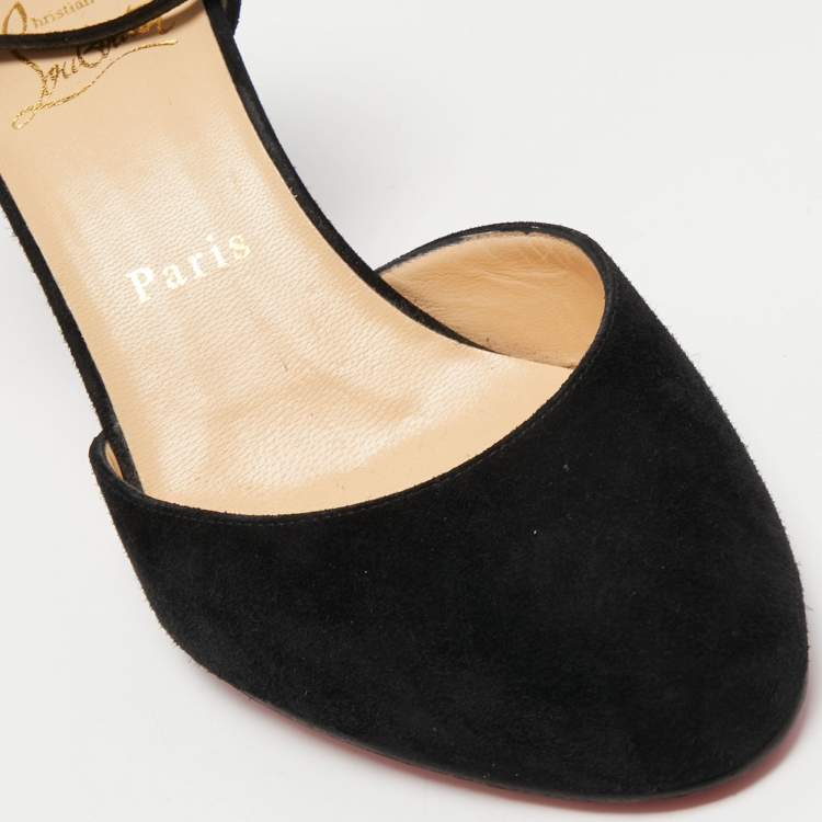 Pre Owned Christian Louboutin Black Suede Round Toe Ankle Strap Pumps Size 39.5