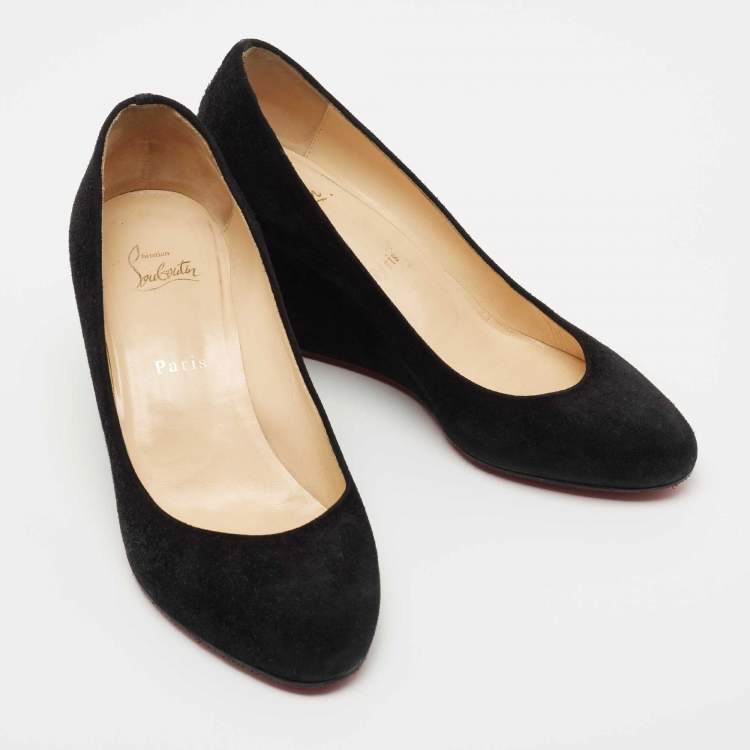 Pre Owned Christian Louboutin Black Suede Ron Ron Wedge Pumps Size 40