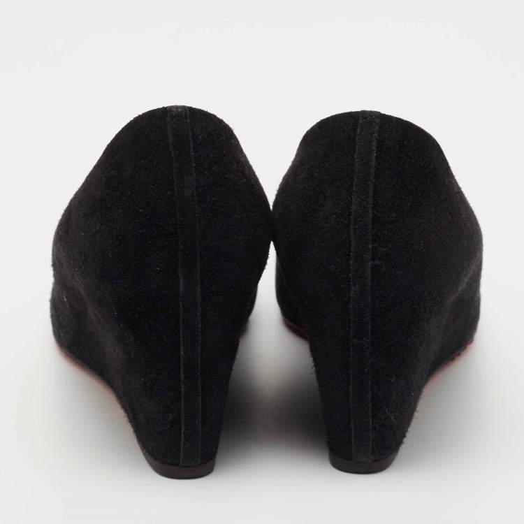 Pre Owned Christian Louboutin Black Suede Ron Ron Wedge Pumps Size 40