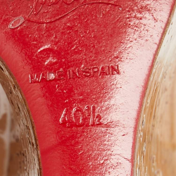 Pre Owned Christian Louboutin Beige Patent Leather Peep Toe Ankle Strap Wedge Sandals Size 40.5