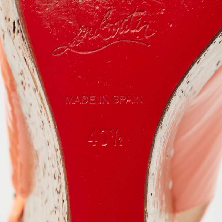 Pre Owned Christian Louboutin Peach Patent Leather Une Plume Wedge Sandals Size 40.5