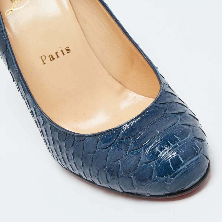 مملوكة مسبقًا Christian Louboutin Navy Blue Python Simple Pumps Size 37