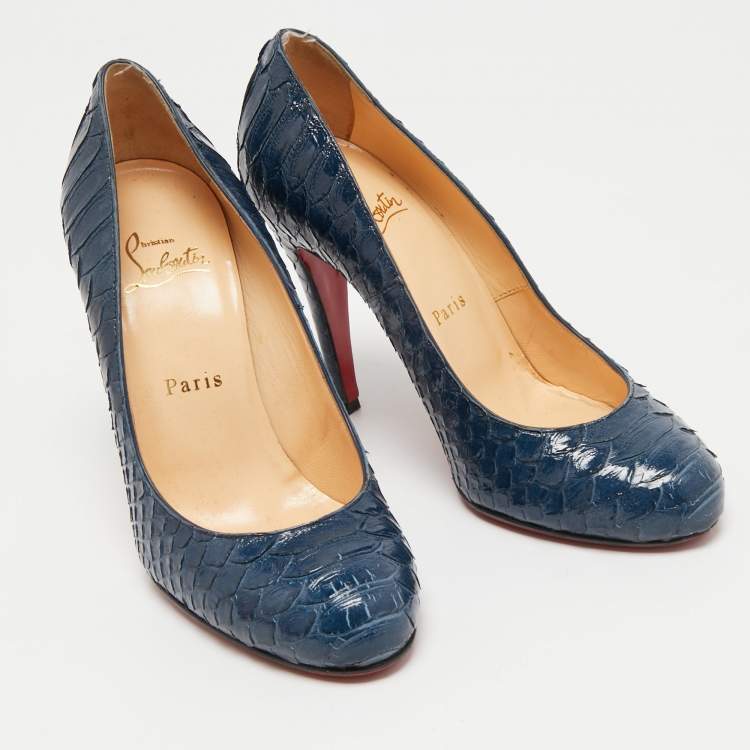 مملوكة مسبقًا Christian Louboutin Navy Blue Python Simple Pumps Size 37