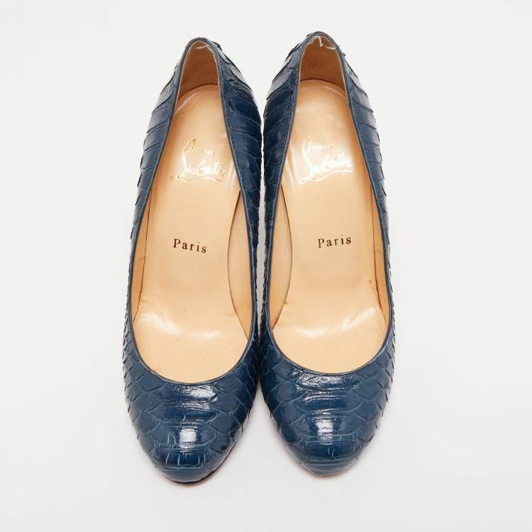 مملوكة مسبقًا Christian Louboutin Navy Blue Python Simple Pumps Size 37