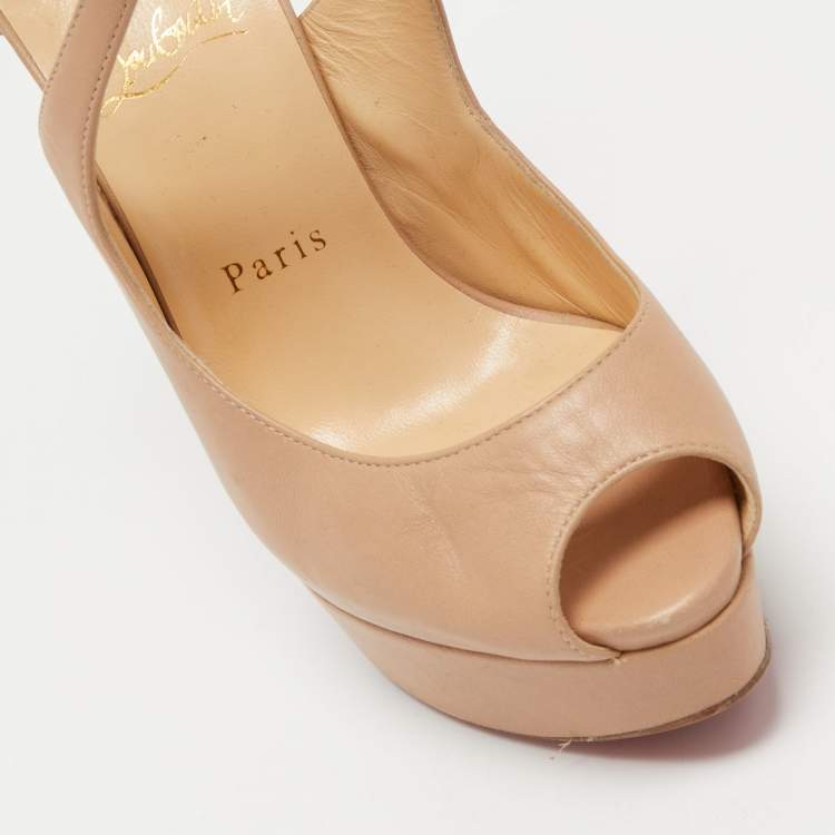Pre Owned Christian Louboutin Beige Leather Marlenalta Platform Sandals Size 37.5