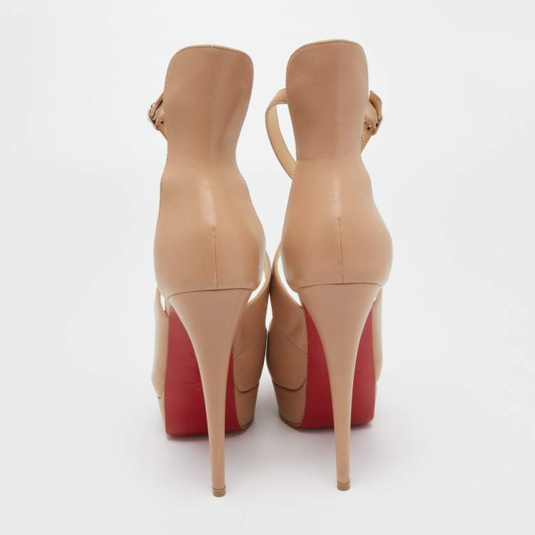 Pre Owned Christian Louboutin Beige Leather Marlenalta Platform Sandals Size 37.5