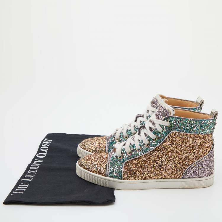 Pre Owned Christian Louboutin Multicolor Glitter Fabric Bip Bip High Top Sneakers Size 35.5
