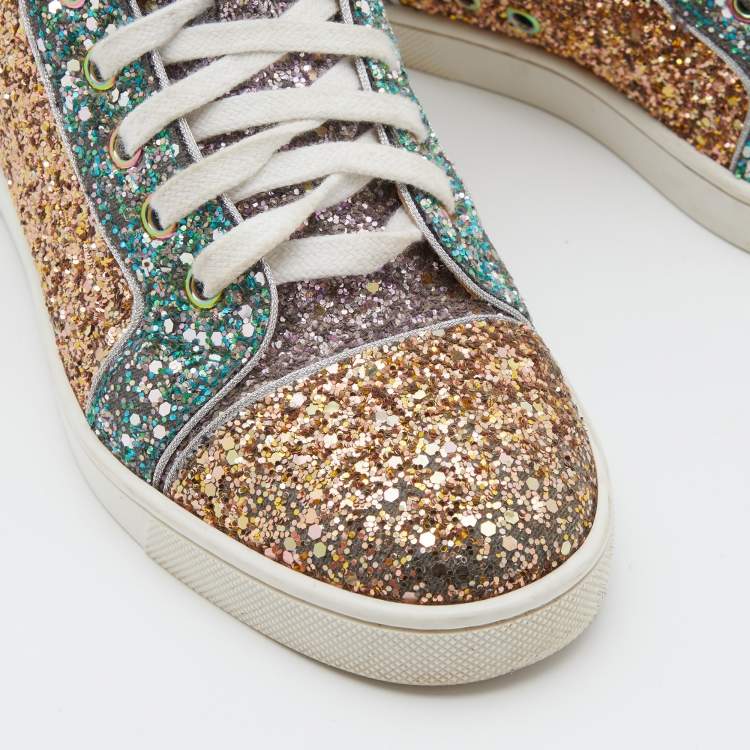 Pre Owned Christian Louboutin Multicolor Glitter Fabric Bip Bip High Top Sneakers Size 35.5