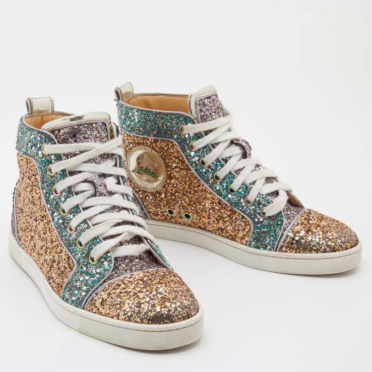 Pre Owned Christian Louboutin Multicolor Glitter Fabric Bip Bip High Top Sneakers Size 35.5