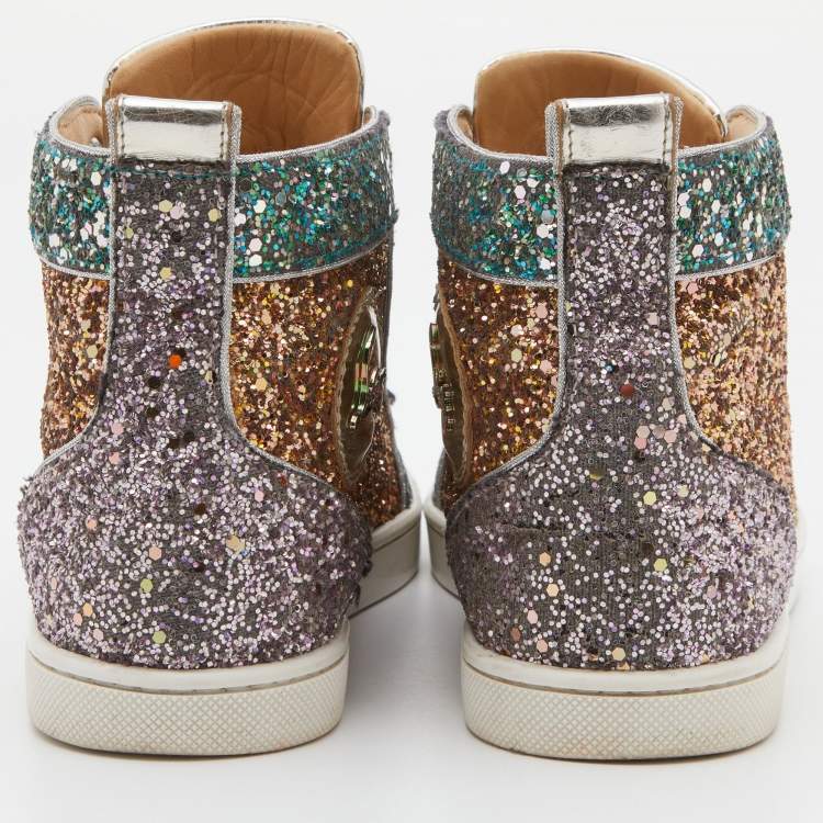 Pre Owned Christian Louboutin Multicolor Glitter Fabric Bip Bip High Top Sneakers Size 35.5