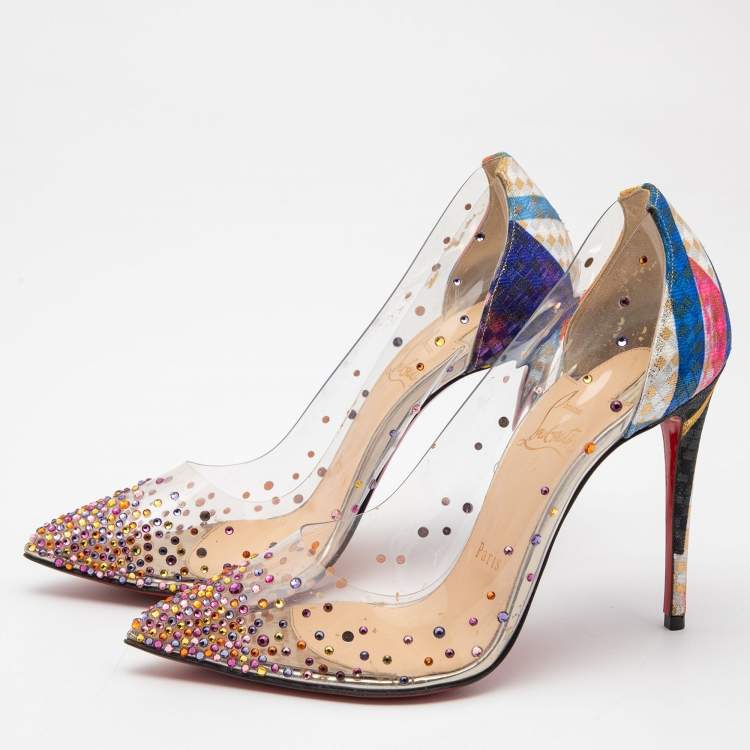 Christian Louboutin Gold Lurex Fabric Lady Peep Toe Spike Platform