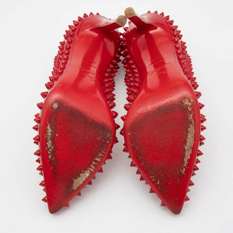 Pre Owned Christian Louboutin Red Patent Leather Pigalle Spike Pumps Size 37.5