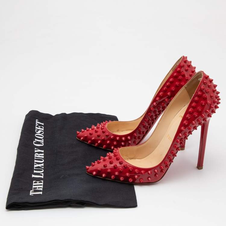 Pre Owned Christian Louboutin Red Patent Leather Pigalle Spike Pumps Size 37.5