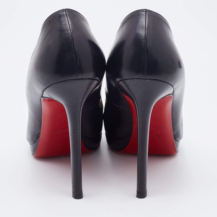 Pre Owned Christian Louboutin Black Leather Pointed Toe Pigalle Plato Pumps Size 37.5