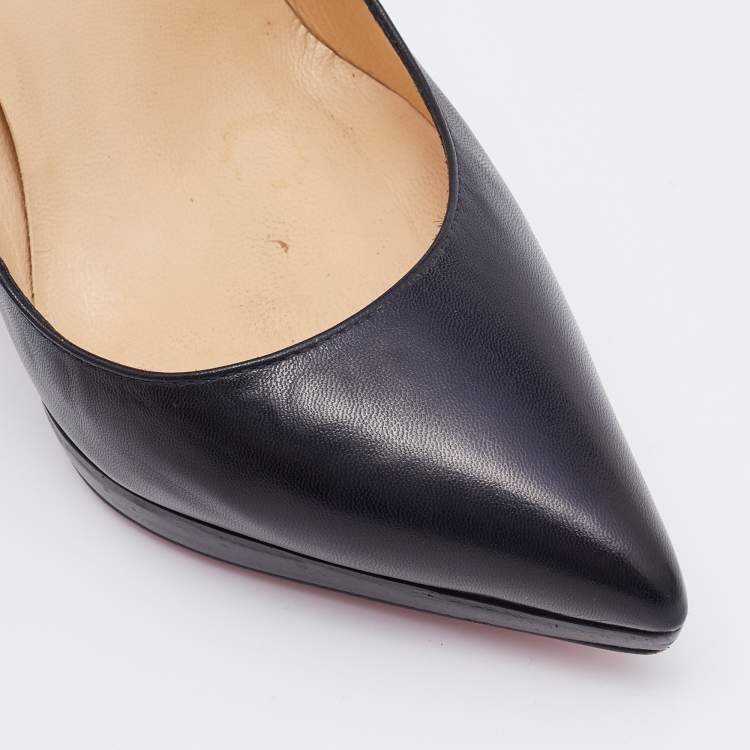 Pre Owned Christian Louboutin Black Leather Pointed Toe Pigalle Plato Pumps Size 37.5