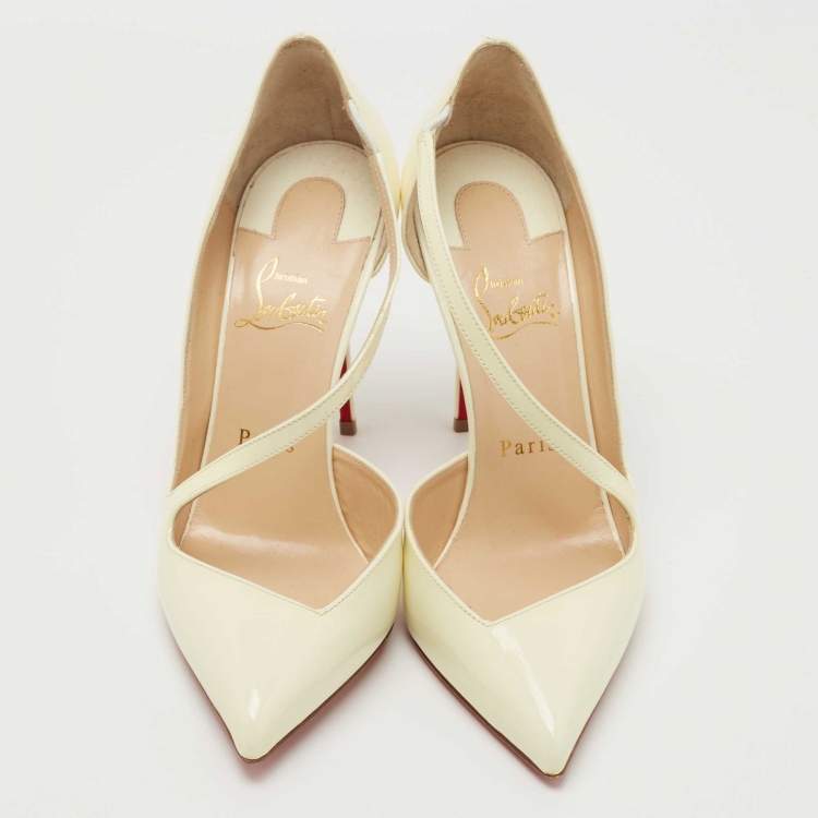 Pre Owned Christian Louboutin Off White Patent Leather Jumping D'orsay Pumps Size 38