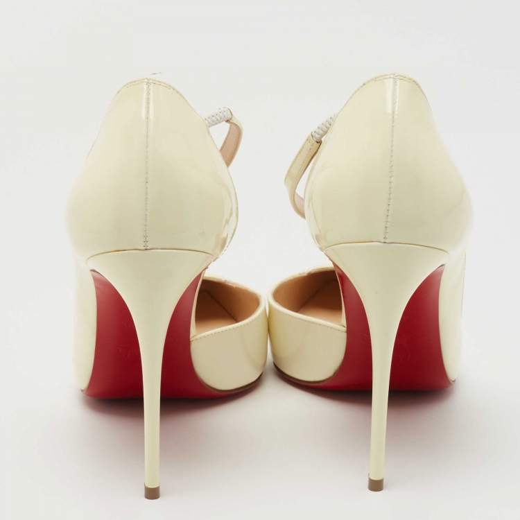 Pre Owned Christian Louboutin Off White Patent Leather Jumping D'orsay Pumps Size 38