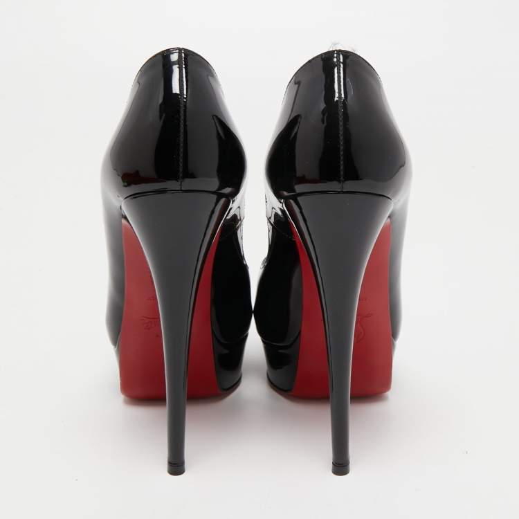 Pre Owned Christian Louboutin Black Patent Leather Lady Peep Pumps Size 36.5