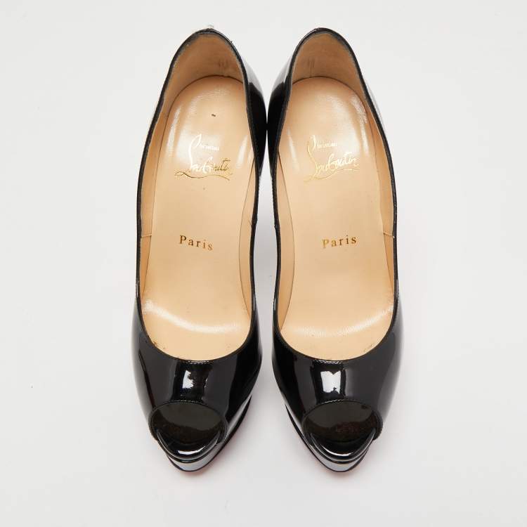 Pre Owned Christian Louboutin Black Patent Leather Lady Peep Pumps Size 36.5