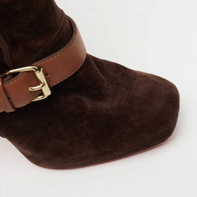 Pre Owned Christian Louboutin Brown Suede Guierriere Calf Length Boots Size 40