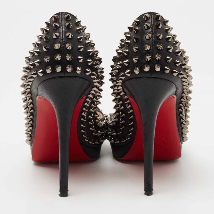 Pre Owned Christian Louboutin Black Leather Yolanda Spikes Pumps Size 39