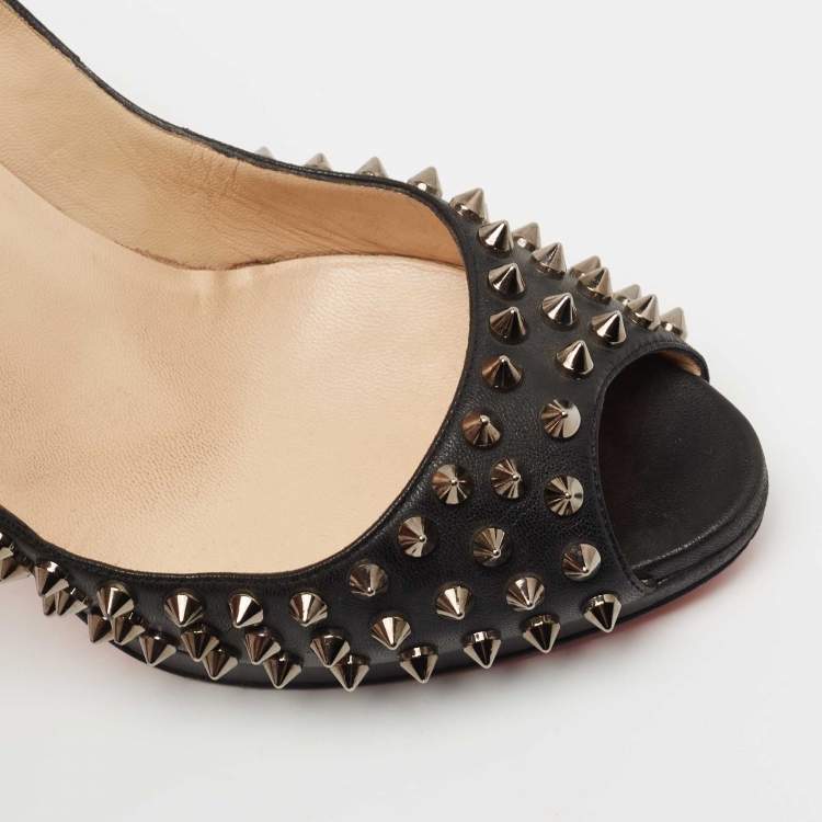 Pre Owned Christian Louboutin Black Leather Yolanda Spikes Pumps Size 39