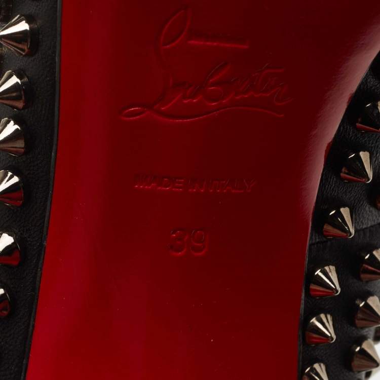 Pre Owned Christian Louboutin Black Leather Yolanda Spikes Pumps Size 39