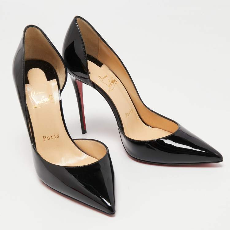 Pre Owned Christian Louboutin Black Patent Leather Iriza Pumps Size 37.5 