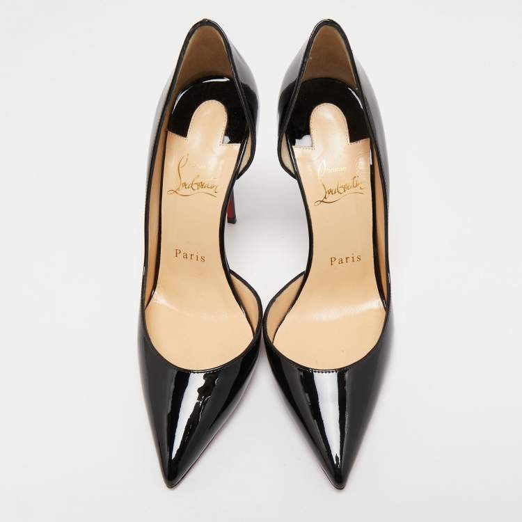 Pre Owned Christian Louboutin Black Patent Leather Iriza Pumps Size 37.5 
