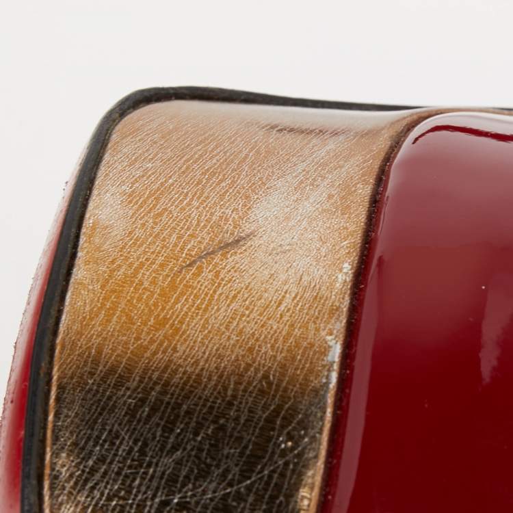 Pre Owned Christian Louboutin Burgundy Patent Leather Lady Peep Slingback Pumps Size 40