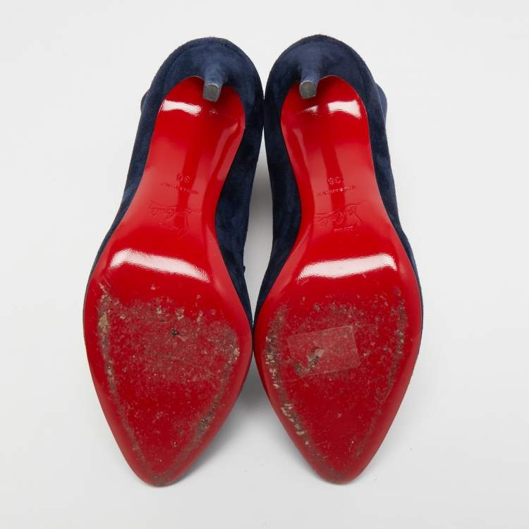 Pre Owned Christian Louboutin Navy Blue Suede Frenchissima Ankle Boots Size 36