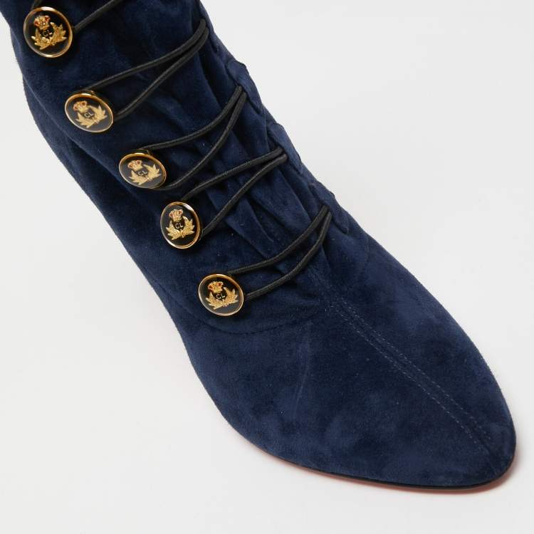 Pre Owned Christian Louboutin Navy Blue Suede Frenchissima Ankle Boots Size 36