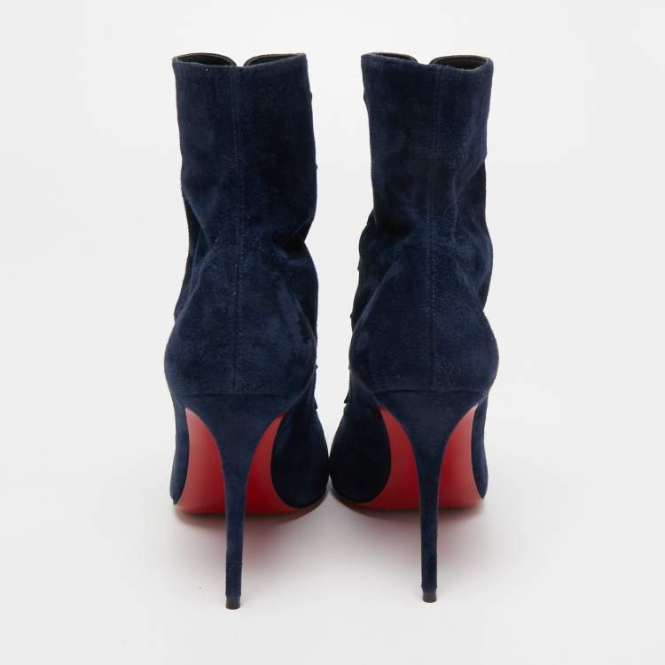 Pre Owned Christian Louboutin Navy Blue Suede Frenchissima Ankle Boots Size 36