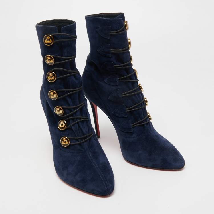 Pre Owned Christian Louboutin Navy Blue Suede Frenchissima Ankle Boots Size 36